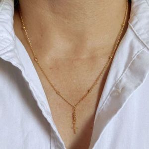 New 18k Gold Filled Cross Necklace, beaded chain and cross charm.